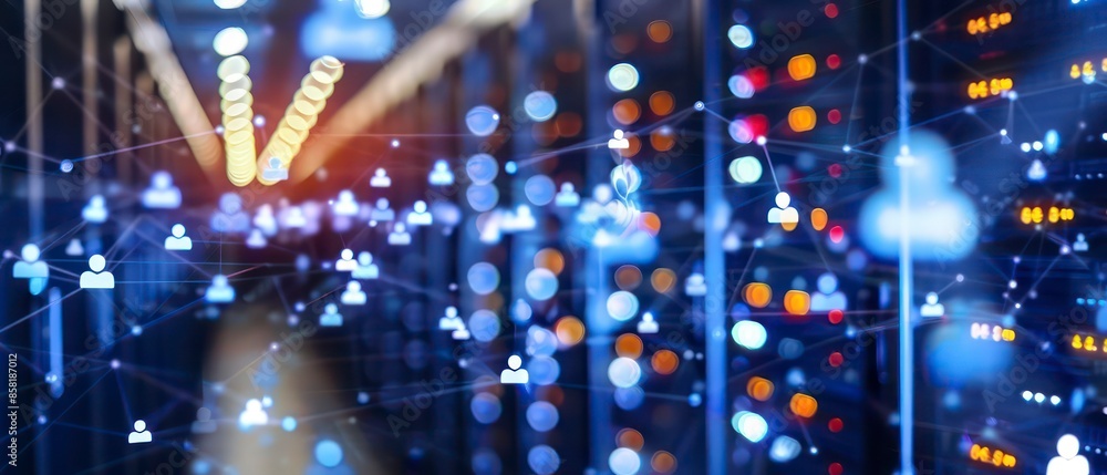 Poster digital age, databases manage personal information. ensuring secure handling of data amidst business