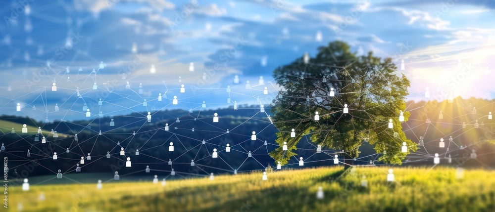 Poster digital age, databases manage personal information. ensuring secure handling of data amidst business