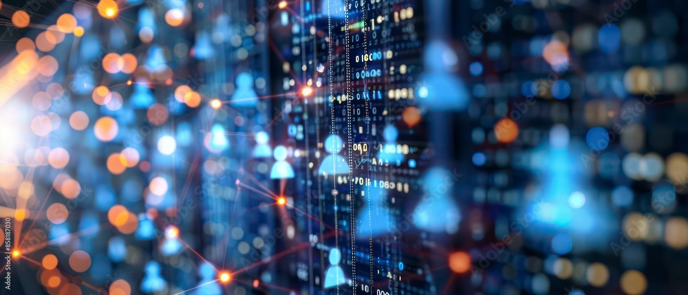 Poster digital age, databases manage personal information. ensuring secure handling of data amidst business