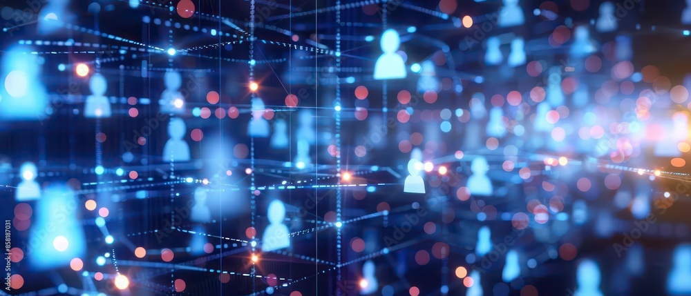Poster digital age, databases manage personal information. ensuring secure handling of data amidst business