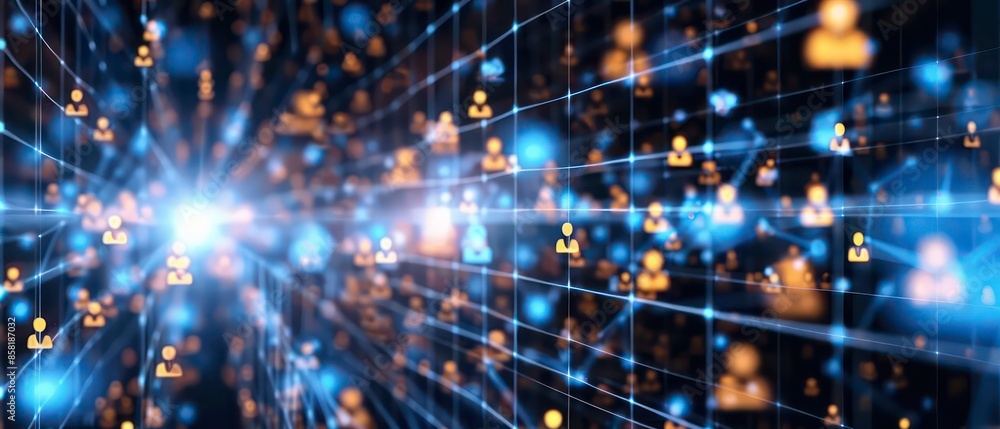 Poster digital age, databases manage personal information. ensuring secure handling of data amidst business
