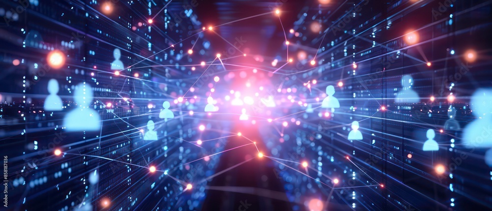 Poster digital age, databases manage personal information. ensuring secure handling of data amidst business
