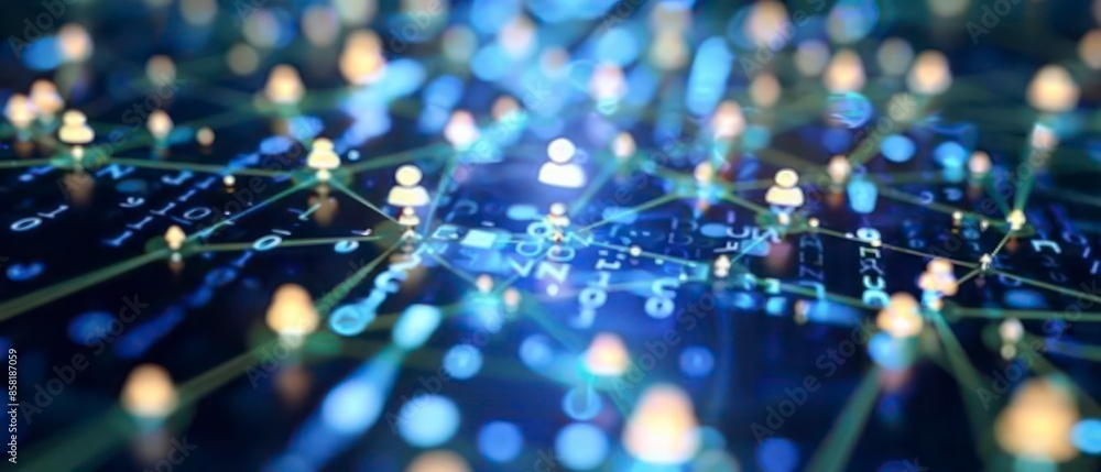 Poster digital age, databases manage personal information. ensuring secure handling of data amidst business