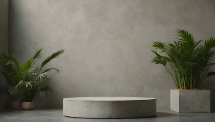 CONCRETE STONE PODIUM WITH TROPICAL FOLIAGE