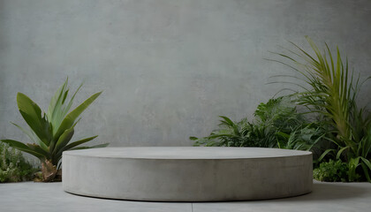 CONCRETE STONE PODIUM WITH TROPICAL FOLIAGE