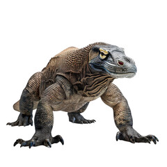 Obraz premium Close-up of a Komodo dragon in a studio setting showcasing its textured skin and powerful stance.