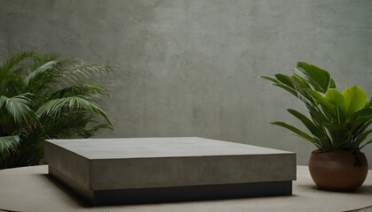 CONCRETE STONE PODIUM WITH TROPICAL FOLIAGE