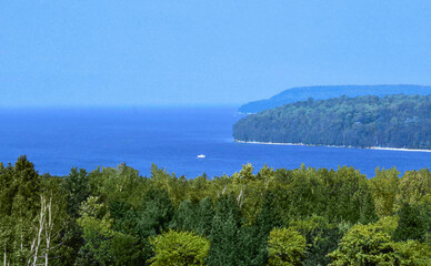 A High View Of The Bay Of Green Bay Shoreline In Door County, Wisconsin
