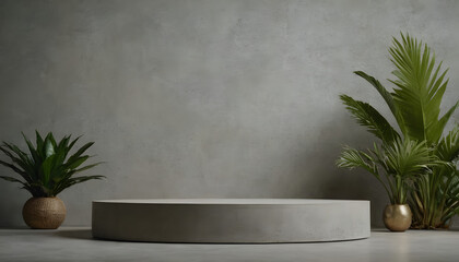 CONCRETE STONE PODIUM WITH TROPICAL FOLIAGE
