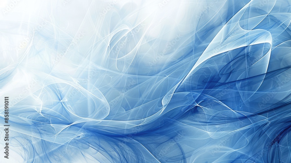 Poster an abstract background featuring a combination of blue waves, white light, and smoky elements, creat