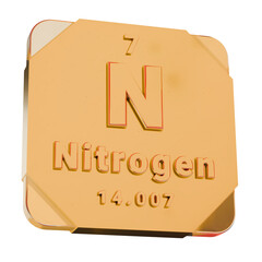 3D Golden Icon - Nitrogen (N) Element from Periodic Table