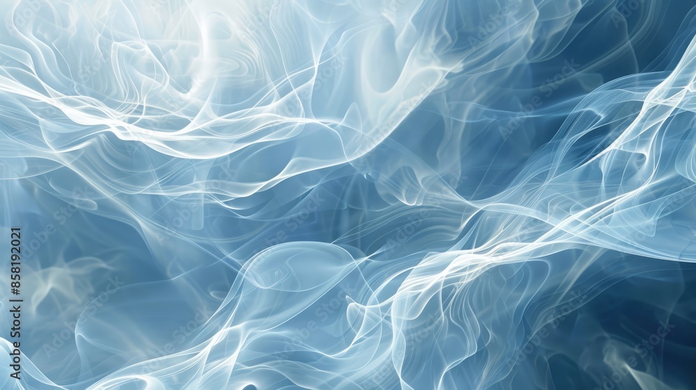Poster an abstract background featuring a combination of blue waves, white light, and smoky elements, creat