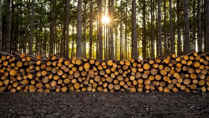 Symmetrical stack of log wood, natural look. Generative AI