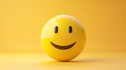 Fototapeta premium Happy yellow smile emoji isolated on yellow background with copyspace for text. An illustration of a happy smiling emoji emoticon character, smiling face emoji or emoticon icon with happy eyes vector.