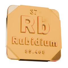 3D Golden Icon - Rubidium (Rb) Element from Periodic Table
