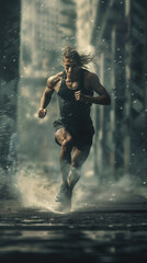 Sunset Run on Wet Road