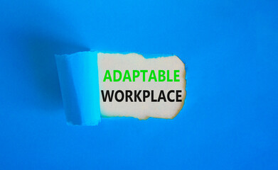 Adaptable workplace symbol. Concept words Adaptable workplace on beautiful white paper. Beautiful blue paper background. Business Adaptable workplace concept. Copy space.