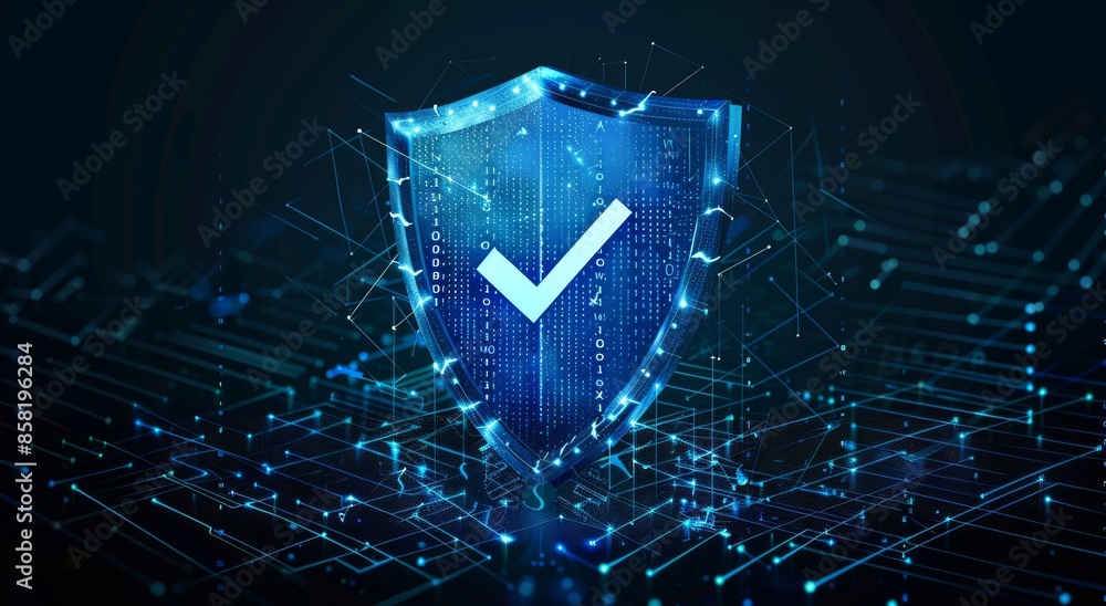 Poster digital security shield with checkmark