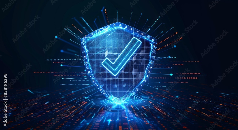 Poster digital security shield with checkmark