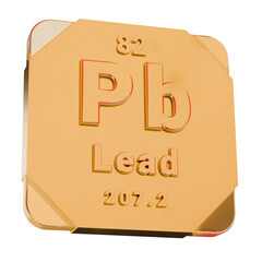 3D Golden Icon - Lead (Pb) Element from Periodic Table