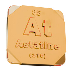 3D Golden Icon - Astatine (At) Element from Periodic Table