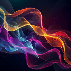 Obraz premium Colorful abstract background with smooth lines and curves that form an otherworldly landscape, glowing neon lights creating dynamic light patterns on a black background