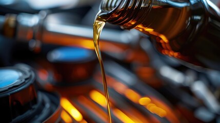 Car maintenance concept with engine oil being poured into the filler using a funnel