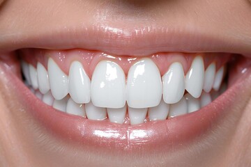 Fototapeta premium Close-up comparison of a woman's teeth before and after whitening treatment, showcasing the transformation in her smile.