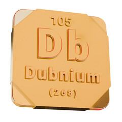 3D Golden Icon - Dubnium (Db) Element from Periodic Table