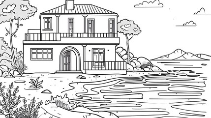 Obraz premium Picturesque Cottage by the Serene Lake in Countryside Landscape