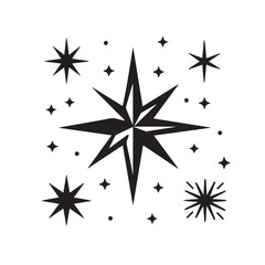 Hand-Drawn Stars on Clean White Background, Variety of Shapes and Sizes