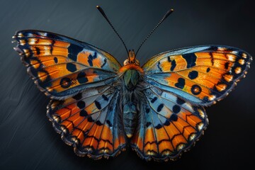 Orange and Blue Butterfly on Dark Background