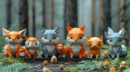 Adorable paper animals crafted with intricate detail, ideal for children's books or educational materials. Illustration, Minimalism,