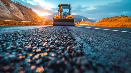 road special equipment lays new asphalt pavement on the road, road repair, replacement of asphalt