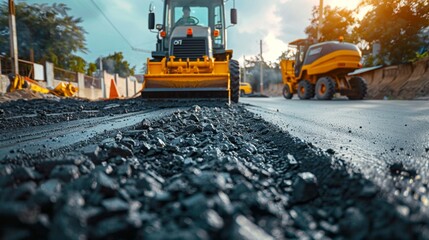 road special equipment lays new asphalt pavement on the road, road repair, replacement of asphalt