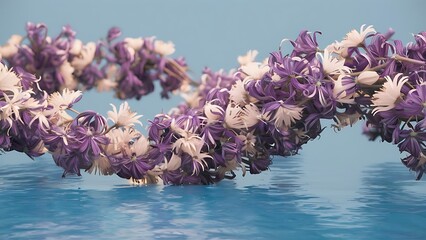Dry purple and white flowers on the blue background