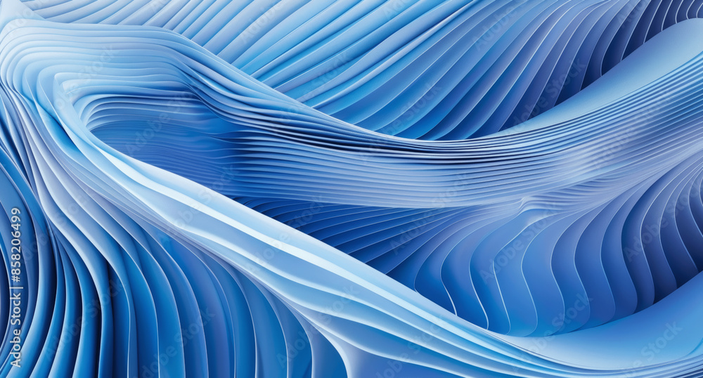 Poster minimalist 3d render of abstract blue curved lines on light background