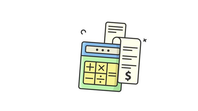 calculator icon animation, bill and calculator animated icon