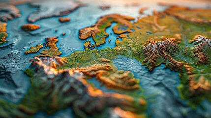 Obraz premium view of Scandinavia, Northern Europe. 3D illustration of flattened Earth geography and topography. illustration images