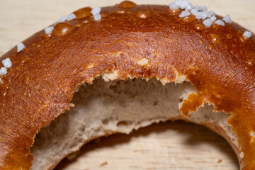 Baked pretzel in close up