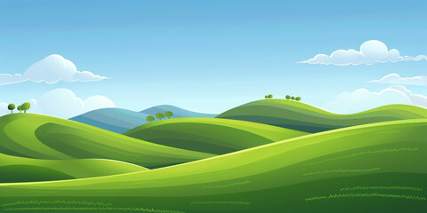 Obraz premium Cartoon illustration of green hills