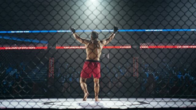 Mixed Martial Artist Entering the Octagon to a Standing Ovation of a Sold-Out Arena. Sports Fans Applauding and Cheering for Their Favorite Fighter, Excited to See an Action Packed Fight Night