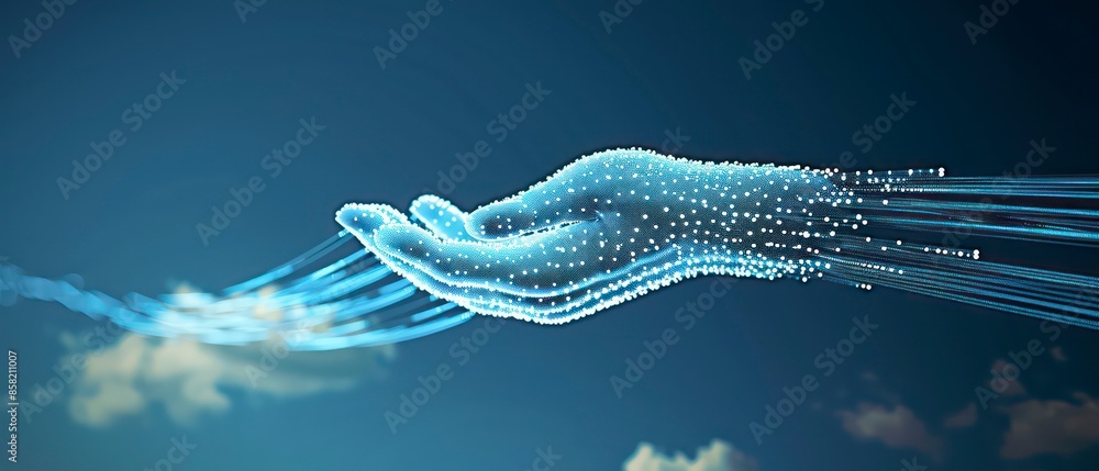 Poster in the business world, people utilize technology and networks for efficient communication, managing 
