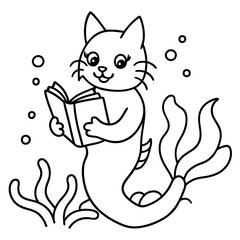 Cat mermaid coloring pages