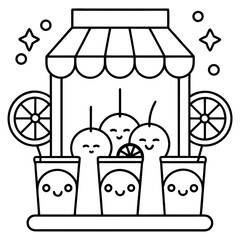 Hand-drawn, adorable, and in the kawaii style, food coloring book illustration
