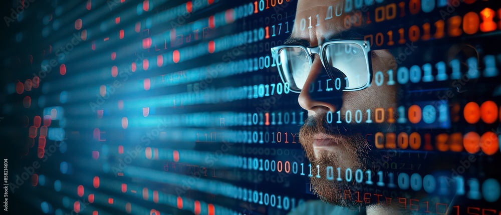 Poster advanced technology, businesses analyze stock data on computer screens, leveraging the internet for 
