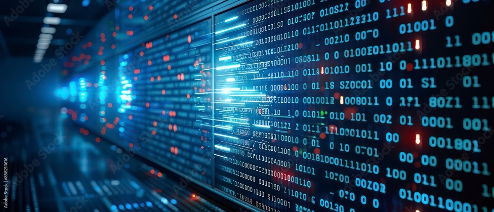 Poster advanced technology, businesses analyze stock data on computer screens, leveraging the internet for 