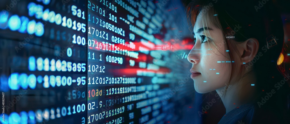 Poster advanced technology, businesses analyze stock data on computer screens, leveraging the internet for 