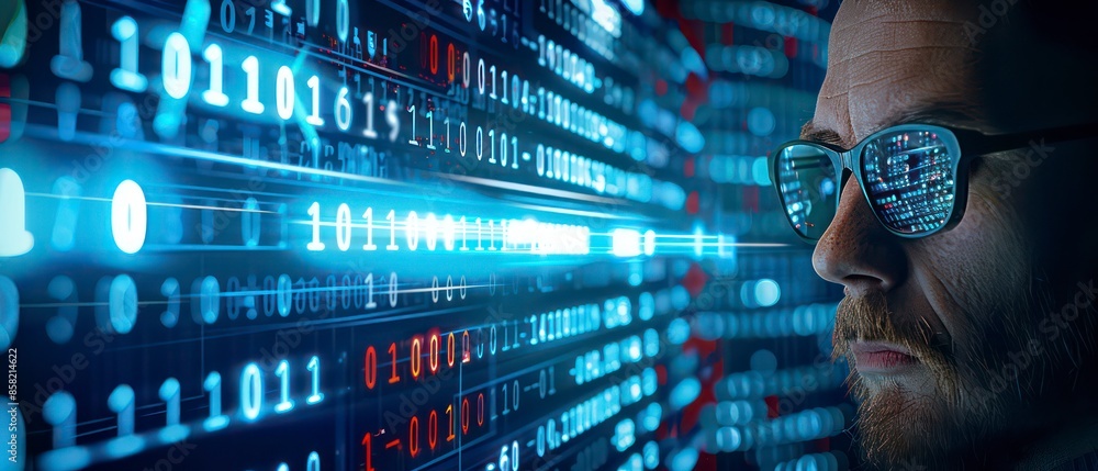 Poster advanced technology, businesses analyze stock data on computer screens, leveraging the internet for 