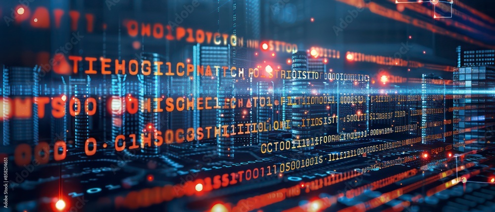 Poster advanced technology, businesses analyze stock data on computer screens, leveraging the internet for 